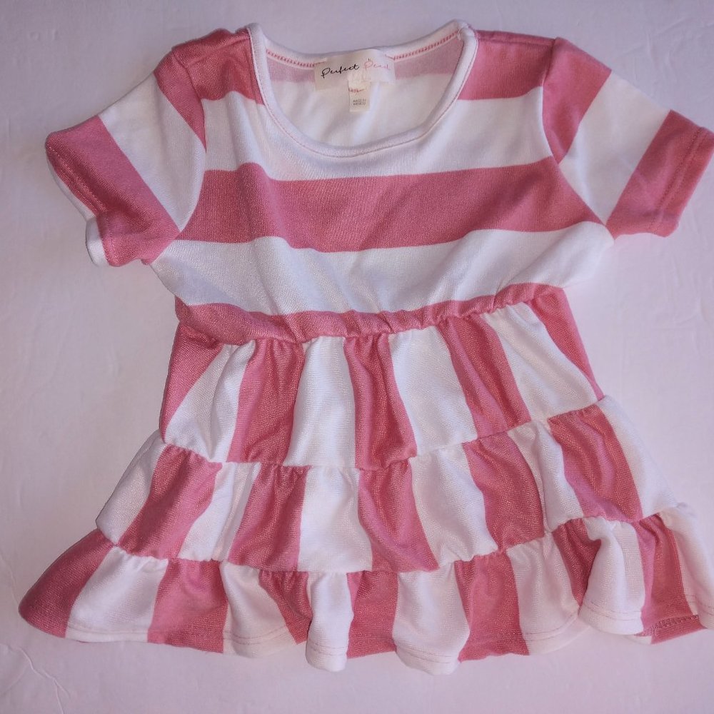 Coral Pink and White Baby Doll Style Top with Short Sleeves Girls Sizes NWT